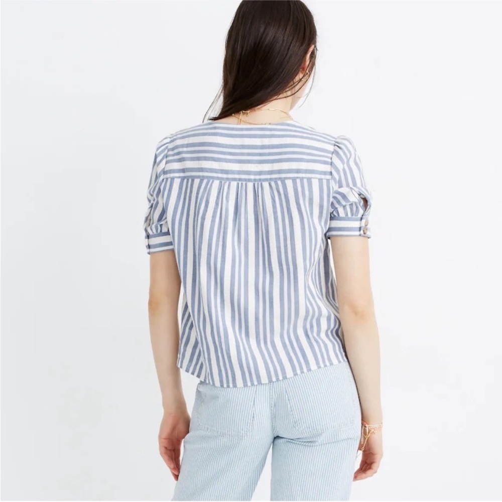 Madewell Plaza Button-Front Shirt in Blue & White Stripe - Picture 3 of 6